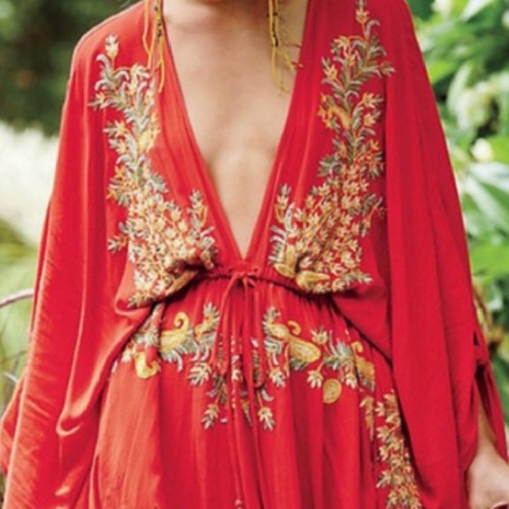 Free People Pretty Pineapple Dress + Red + Extra Small